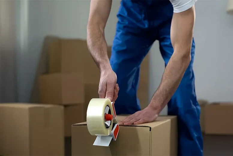 Mover sealing box with packing tape